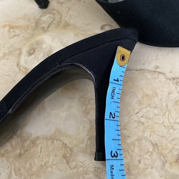 Stuart Weitzman Black Satin Heels Silver Rhinestone Moon & Star Mule Sandals - Picture 15 of 15